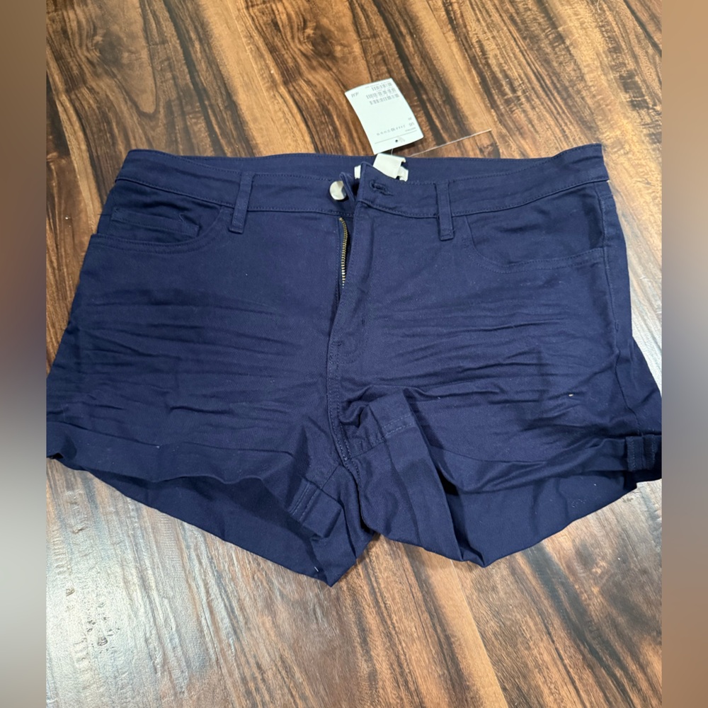H&M Navy Mid-Rise Shorts with Front Zip